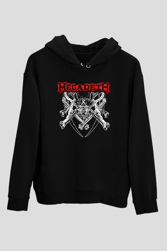 Megadeth Baskılı Unisex Siyah Kapüşonlu Sweatshirt
