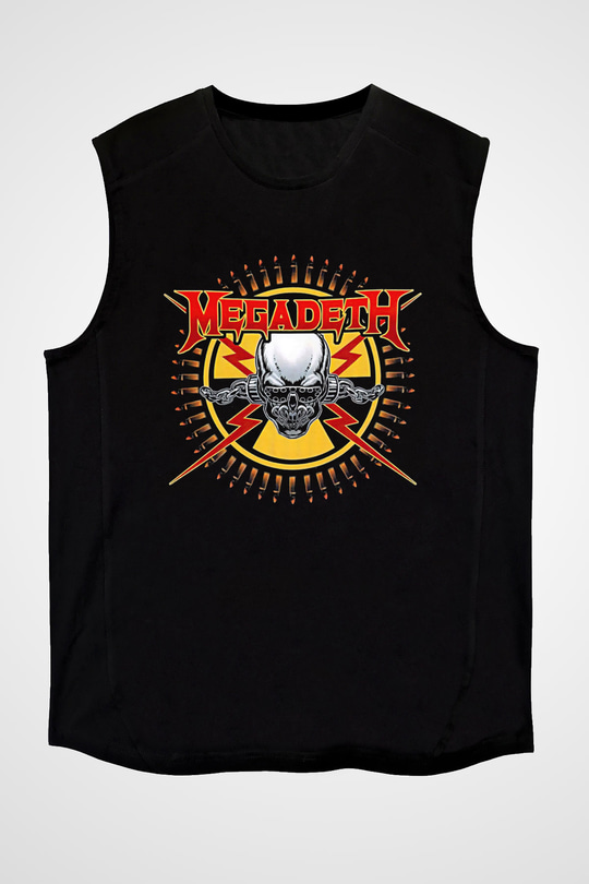 Megadeth Baskılı Unisex Siyah Kolsuz Tişört - Tshirt