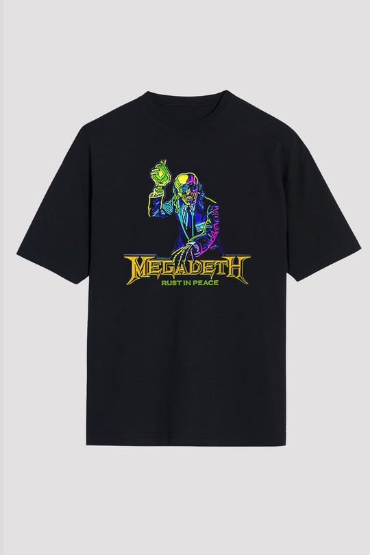 Megadeth Baskılı Unisex Siyah Oversize Tişört - Tshirt