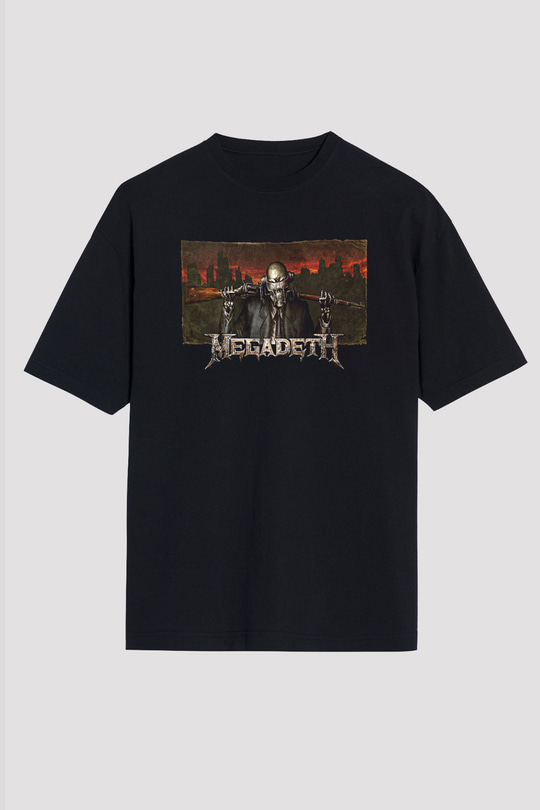 Megadeth Baskılı Unisex Siyah Oversize Tişört - Tshirt