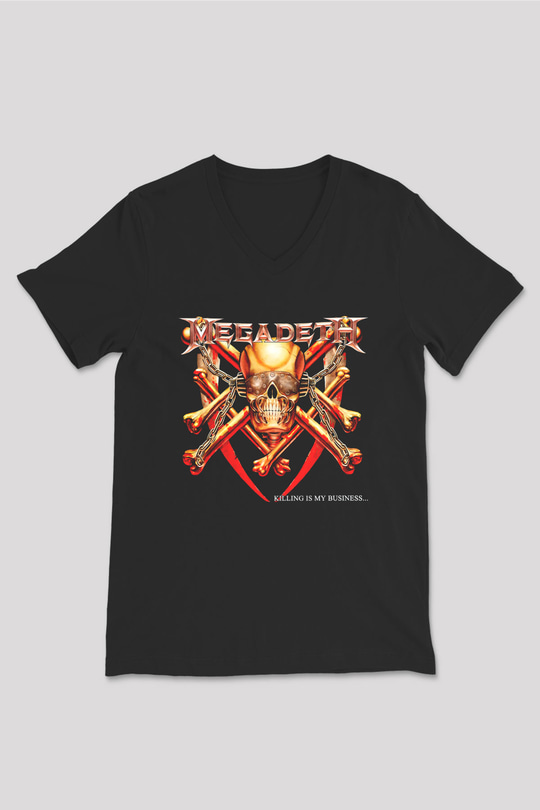 Megadeth Siyah Unisex V Yaka Tişört T-Shirt
