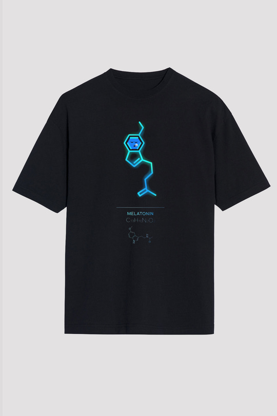 Melatonin Molekülü Baskılı Unisex Oversize Tişört - Tshirt