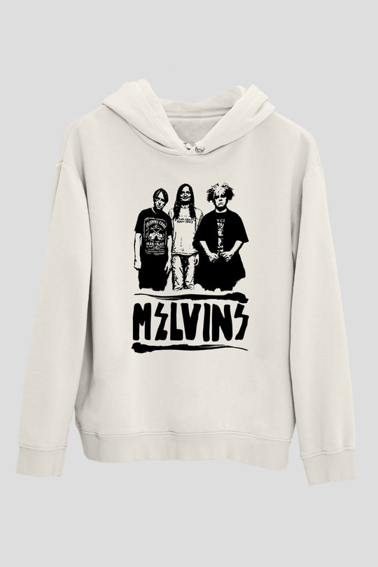 Melvins Baskılı Beyaz Unisex Kapüşonlu Sweatshirt