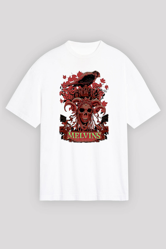 Melvins Baskılı Beyaz Unisex Oversize Tişört - Tshirt