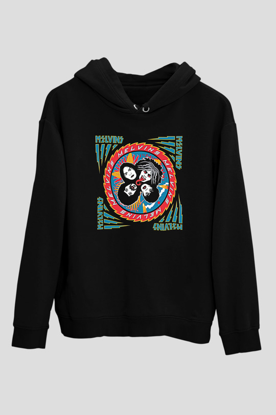 Melvins Baskılı Unisex Siyah Kapüşonlu Sweatshirt