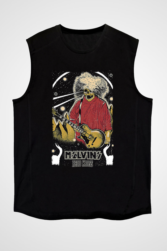 Melvins Baskılı Unisex Siyah Kolsuz Tişört - Tshirt