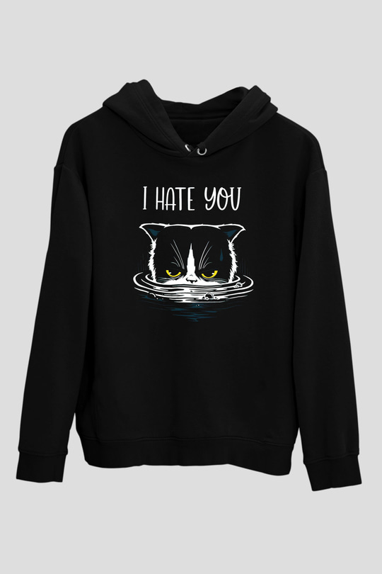 Memnuniyetsiz Kedi Siyah  Unisex Hoodie