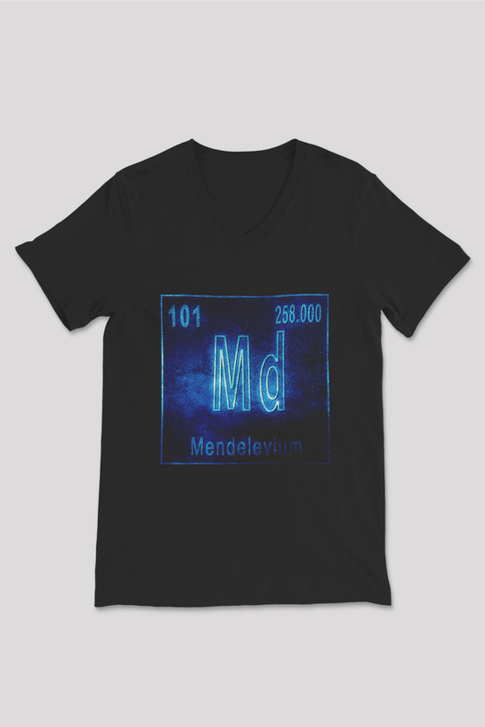 Mendelevyum Atom Numarası Baskılı Unisex Siyah V Yaka Tişört