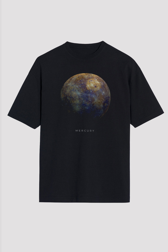 Merkür Gezegen Baskılı Unisex Oversize Tişört - Tshirt