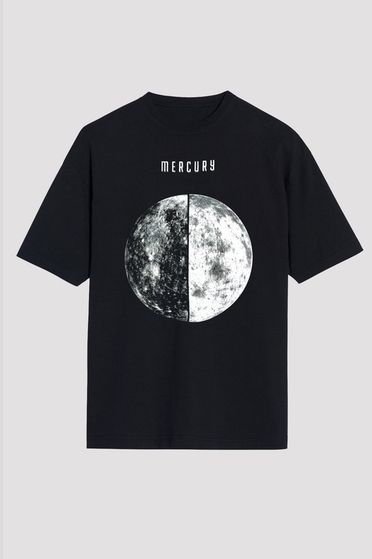 Merkür Siyah Unisex Oversize Tişört T-Shirt