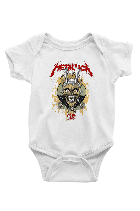 Metallica Baskılı Beyaz Unisex Bebek Body - Zıbın