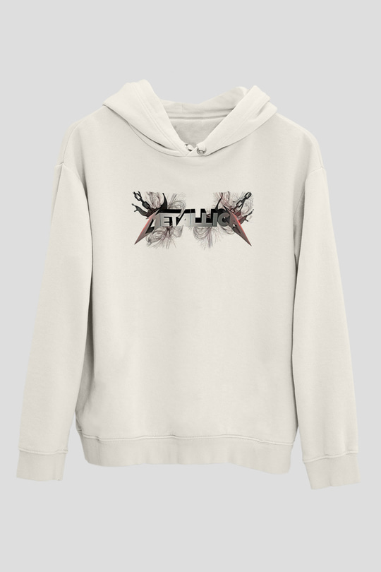 Metallica Baskılı Beyaz Unisex Kapüşonlu Sweatshirt