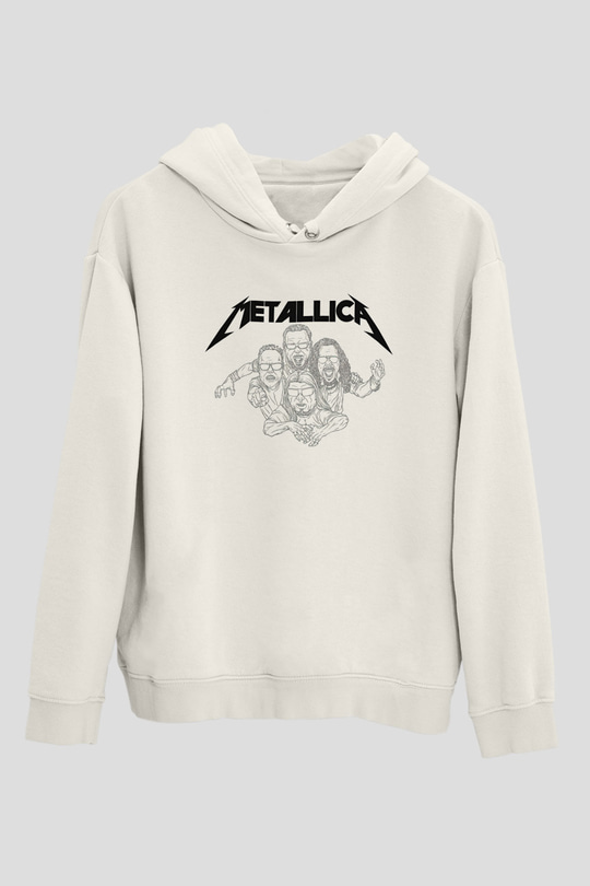 Metallica Baskılı Beyaz Unisex Kapüşonlu Sweatshirt