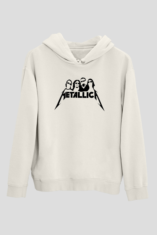 Metallica Baskılı Beyaz Unisex Kapüşonlu Sweatshirt