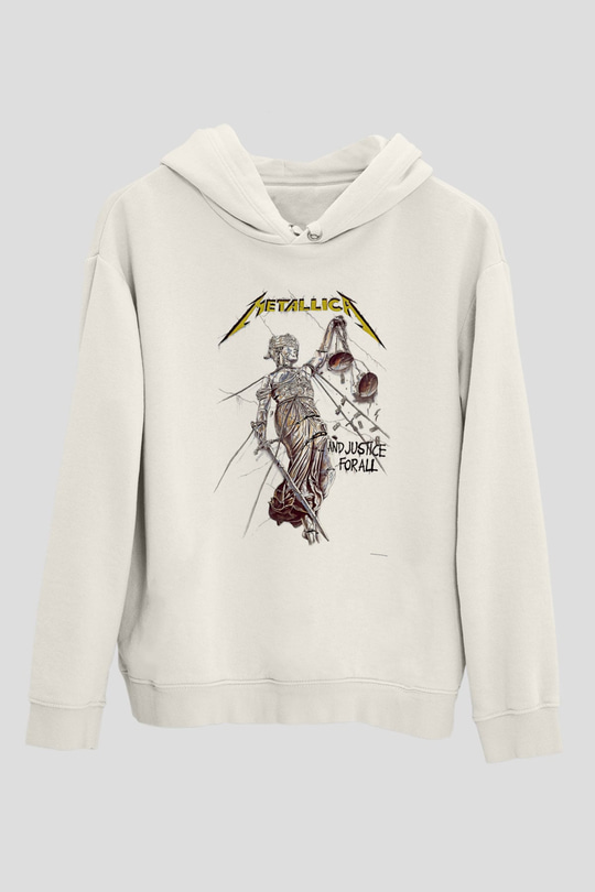 Metallica Baskılı Beyaz Unisex Kapüşonlu Sweatshirt