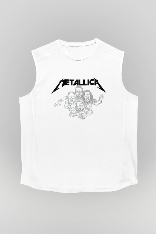 Metallica Baskılı Beyaz Unisex Kolsuz Tişört - Tshirt