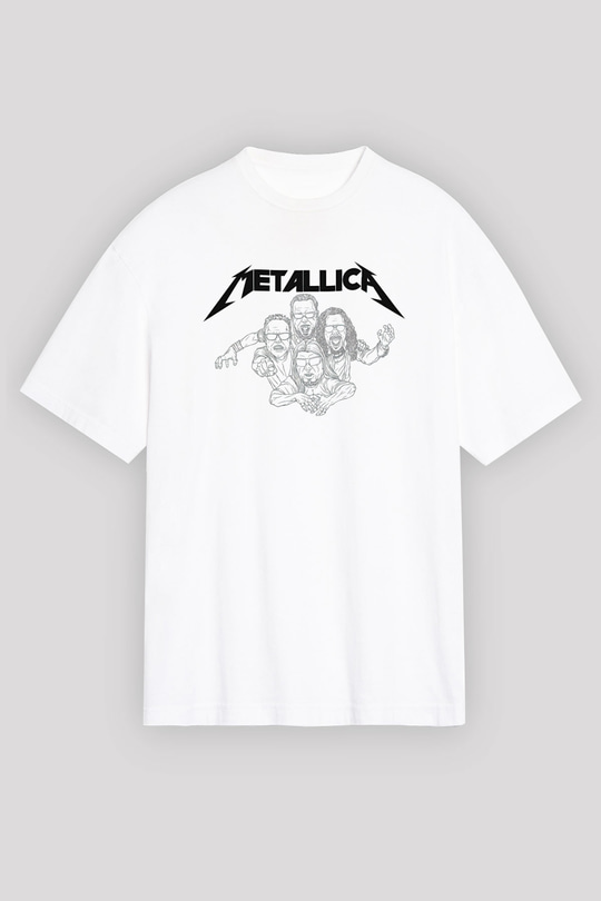 Metallica Baskılı Beyaz Unisex Oversize Tişört - Tshirt