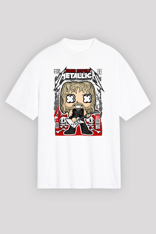 Metallica  Baskılı Unisex Beyaz Oversize Tişört