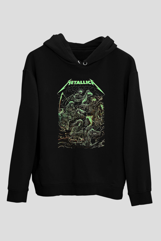 Metallica Baskılı Unisex Siyah Kapüşonlu Sweatshirt
