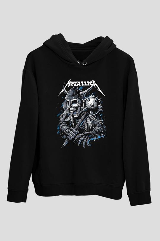 Metallica Baskılı Unisex Siyah Kapüşonlu Sweatshirt