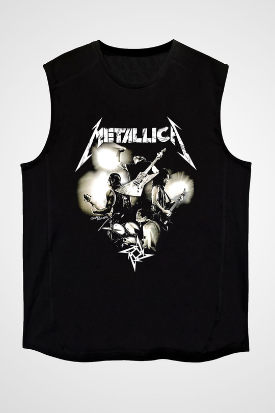 Metallica Baskılı Unisex Siyah Kolsuz Tişört - Tshirt