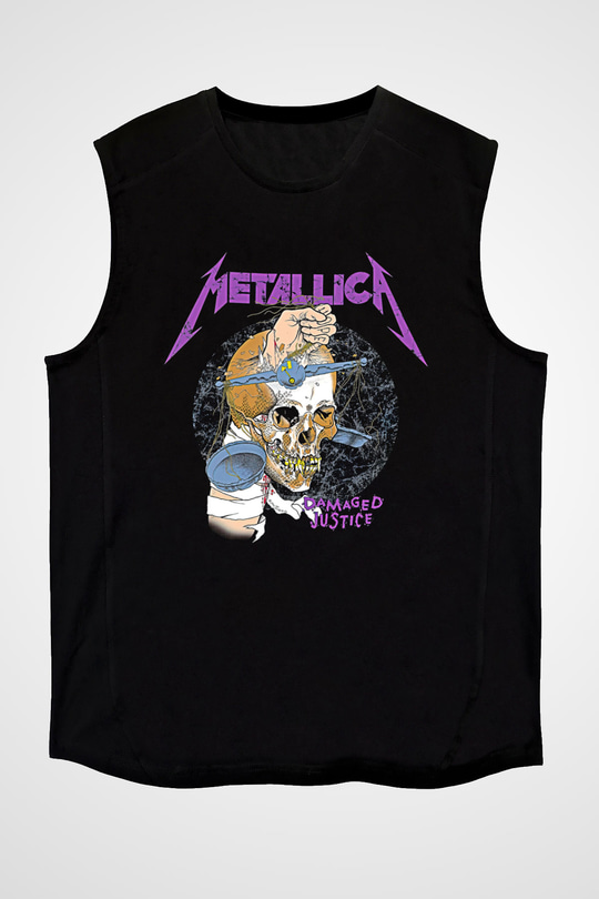 Metallica Baskılı Unisex Siyah Kolsuz Tişört - Tshirt