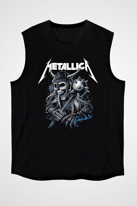 Metallica Baskılı Unisex Siyah Kolsuz Tişört - Tshirt