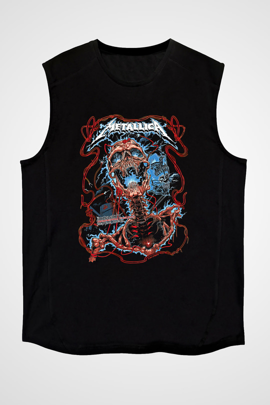 Metallica Baskılı Unisex Siyah Kolsuz Tişört - Tshirt