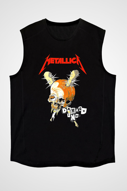 Metallica Baskılı Unisex Siyah Kolsuz Tişört - Tshirt