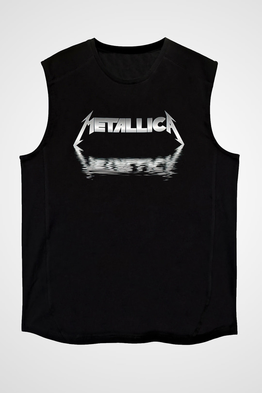 Metallica Baskılı Unisex Siyah Kolsuz Tişört - Tshirt
