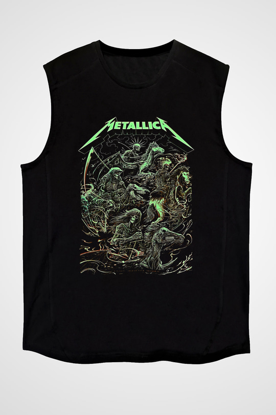 Metallica Baskılı Unisex Siyah Kolsuz Tişört - Tshirt