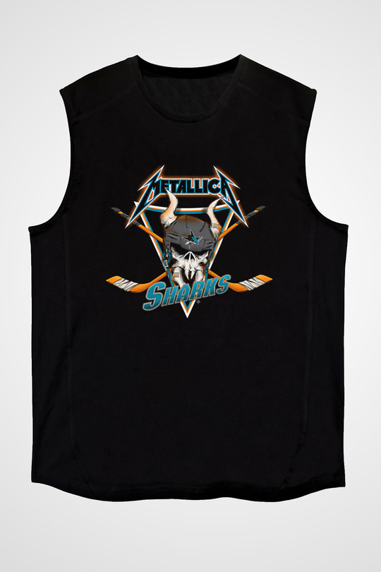 Metallica Baskılı Unisex Siyah Kolsuz Tişört - Tshirt