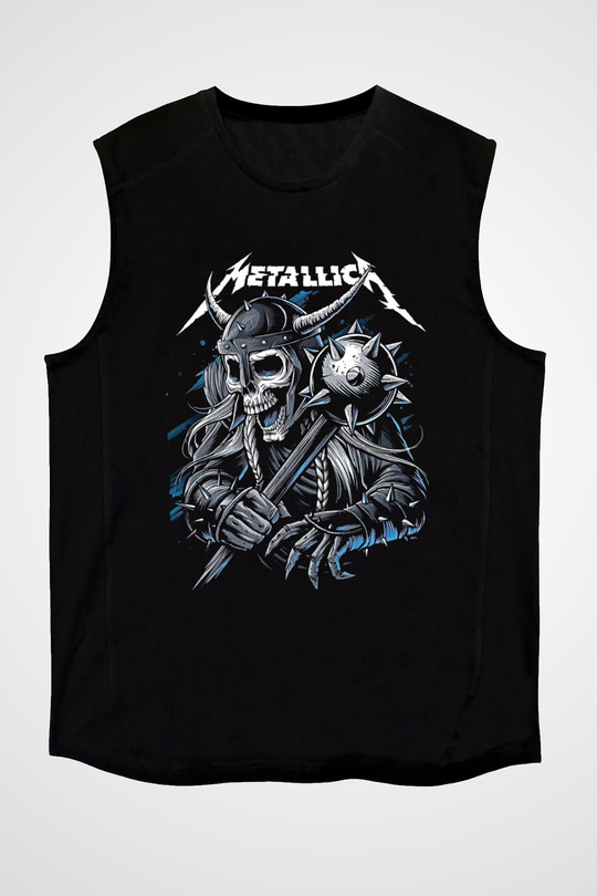 Metallica Baskılı Unisex Siyah Kolsuz Tişört - Tshirt