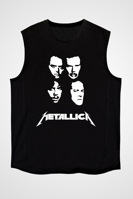 Metallica Baskılı Unisex Siyah Kolsuz Tişört - Tshirt