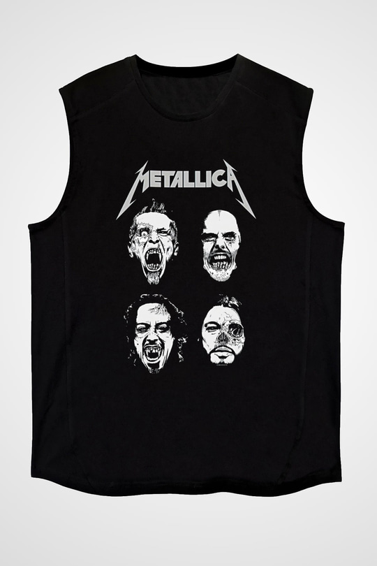 Metallica Baskılı Unisex Siyah Kolsuz Tişört - Tshirt