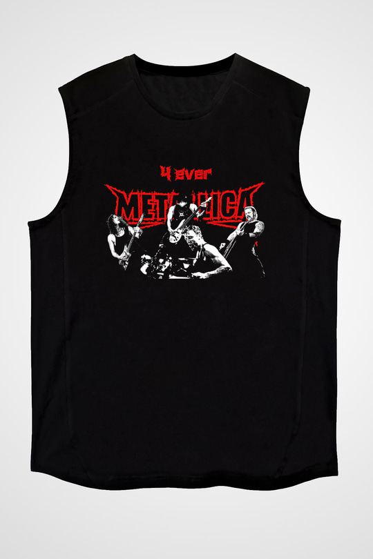 Metallica Baskılı Unisex Siyah Kolsuz Tişört - Tshirt