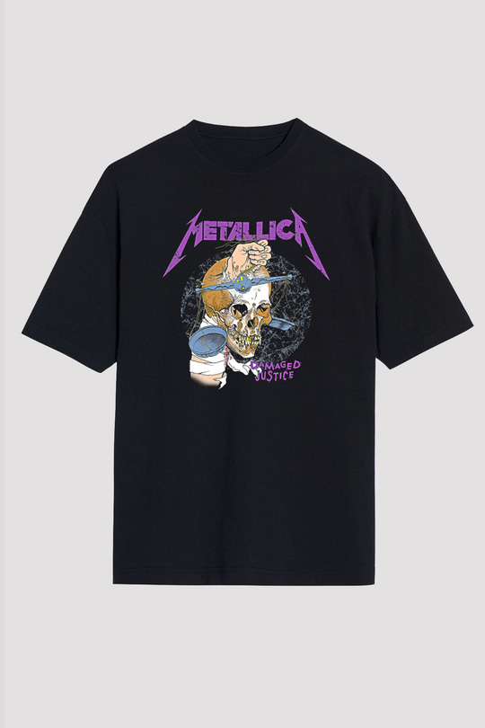Metallica Baskılı Unisex Siyah Oversize Tişört - Tshirt