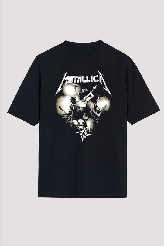 Metallica Baskılı Unisex Siyah Oversize Tişört - Tshirt