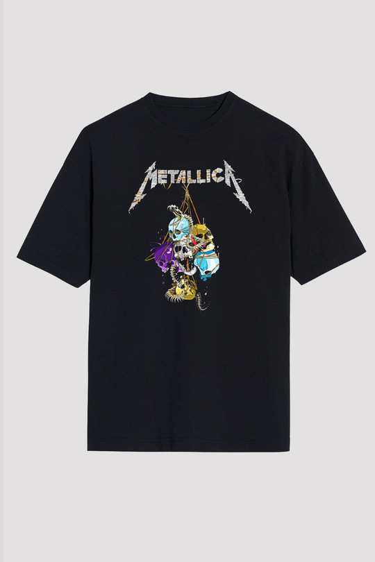 Metallica Baskılı Unisex Siyah Oversize Tişört - Tshirt