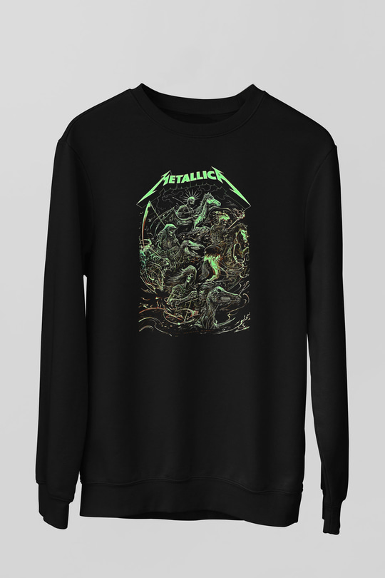 Metallica Baskılı Unisex Siyah Sweatshirt