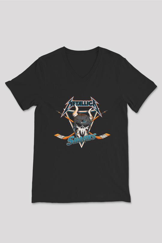 Metallica Baskılı Unisex Siyah V Yaka Tişört - Tshirt