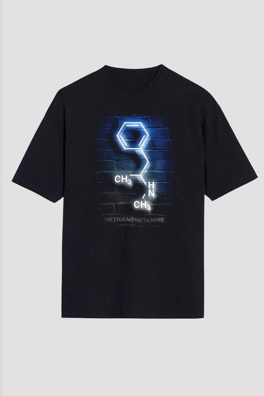 Metamfetamin Molekül Neon Baskılı Unisex Oversize Tişört - Tshirt