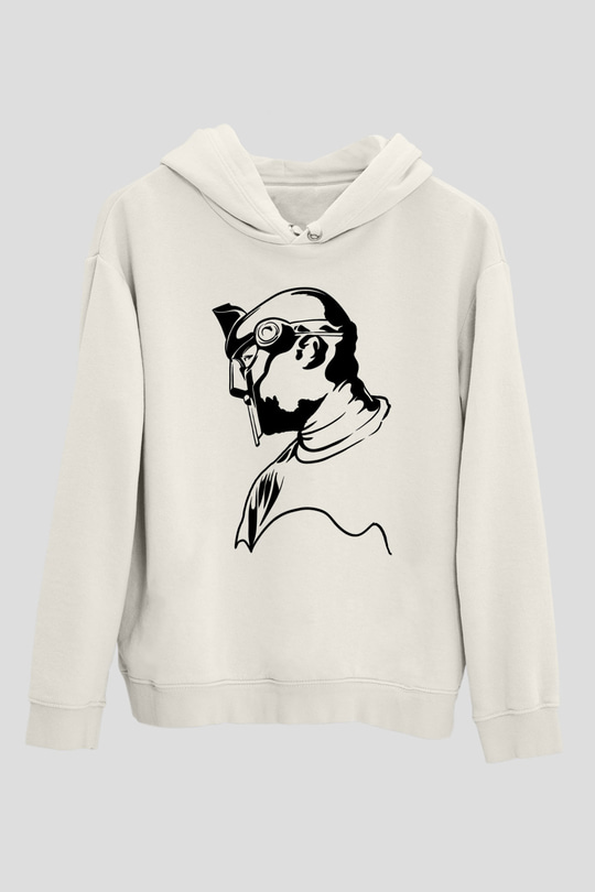 Mf Doom Baskılı Beyaz Unisex Kapüşonlu Sweatshirt