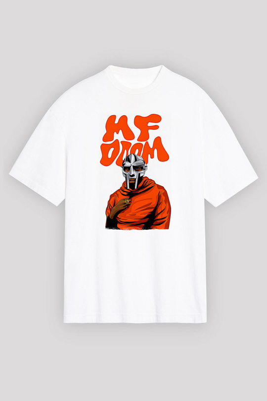 Mf Doom Baskılı Beyaz Unisex Oversize Tişört - Tshirt