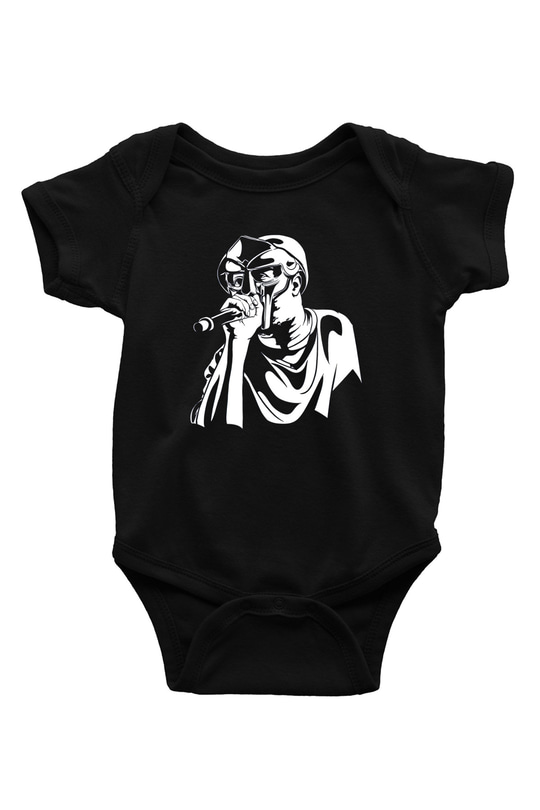Mf Doom Baskılı Unisex Siyah Bebek Body - Zıbın