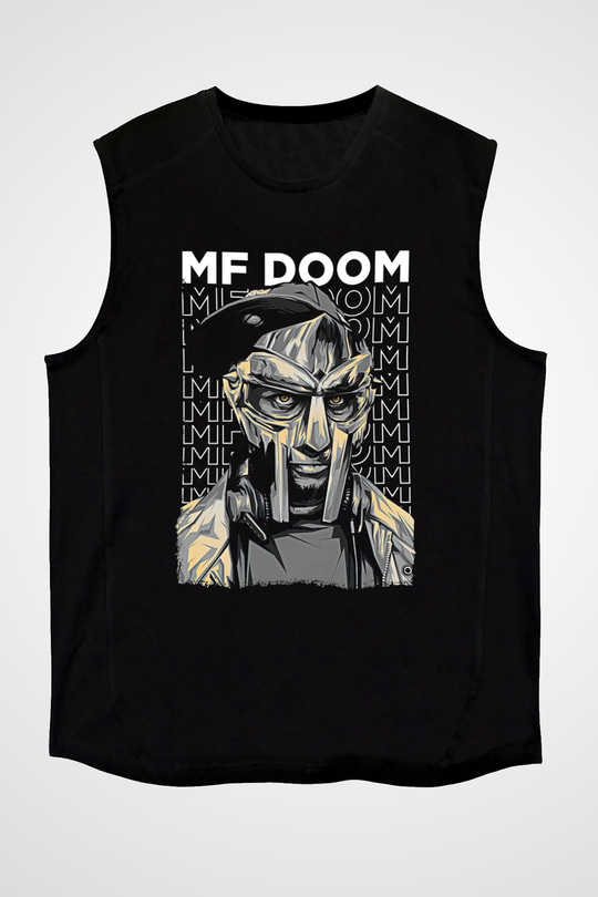 Mf Doom Baskılı Unisex Siyah Kolsuz Tişört - Tshirt