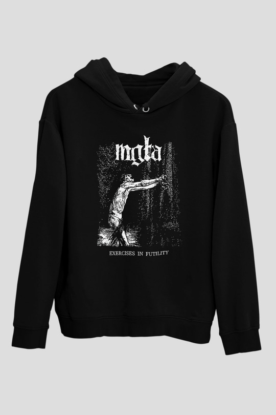 Mgla Baskılı Unisex Siyah Kapüşonlu Sweatshirt