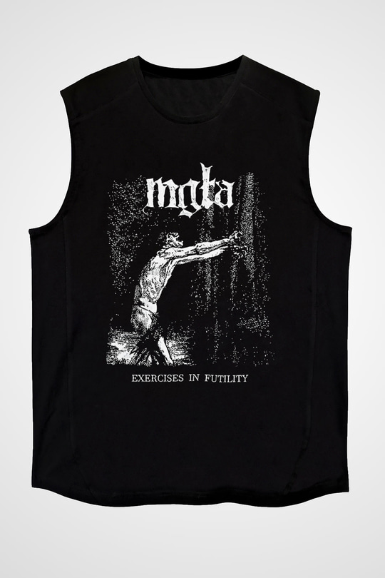 Mgla Baskılı Unisex Siyah Kolsuz Tişört - Tshirt