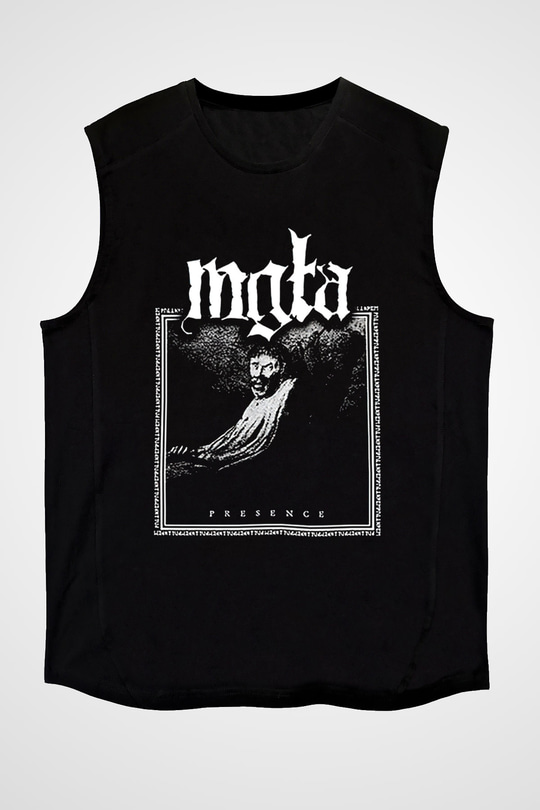 Mgla Baskılı Unisex Siyah Kolsuz Tişört - Tshirt