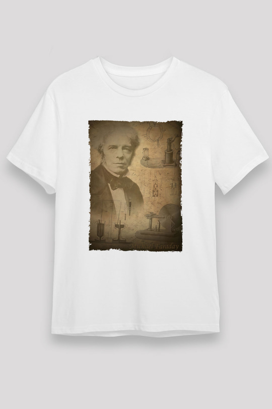Michael Faraday Baskılı Unisex Beyaz Tişört - Tshirt